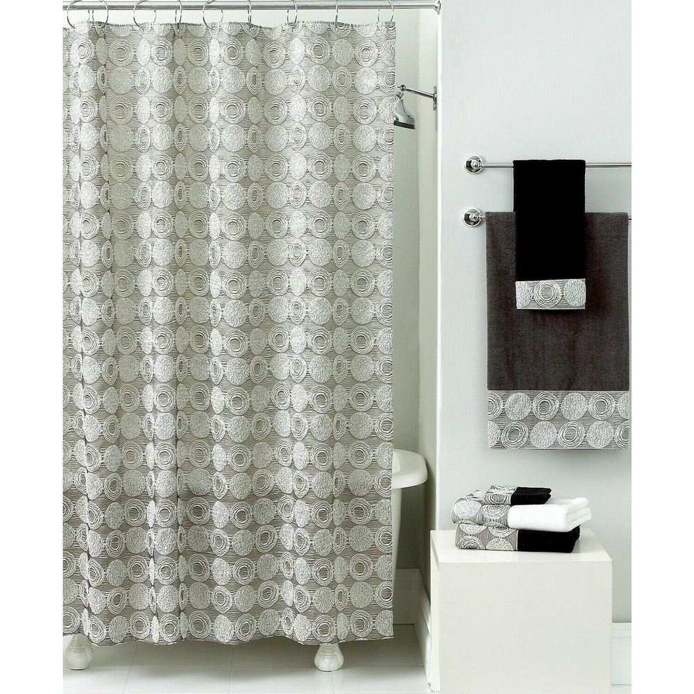 Avanti Galaxy‎ Luxury Fabric Shower Curtain metallic Silver print  Retail $100
